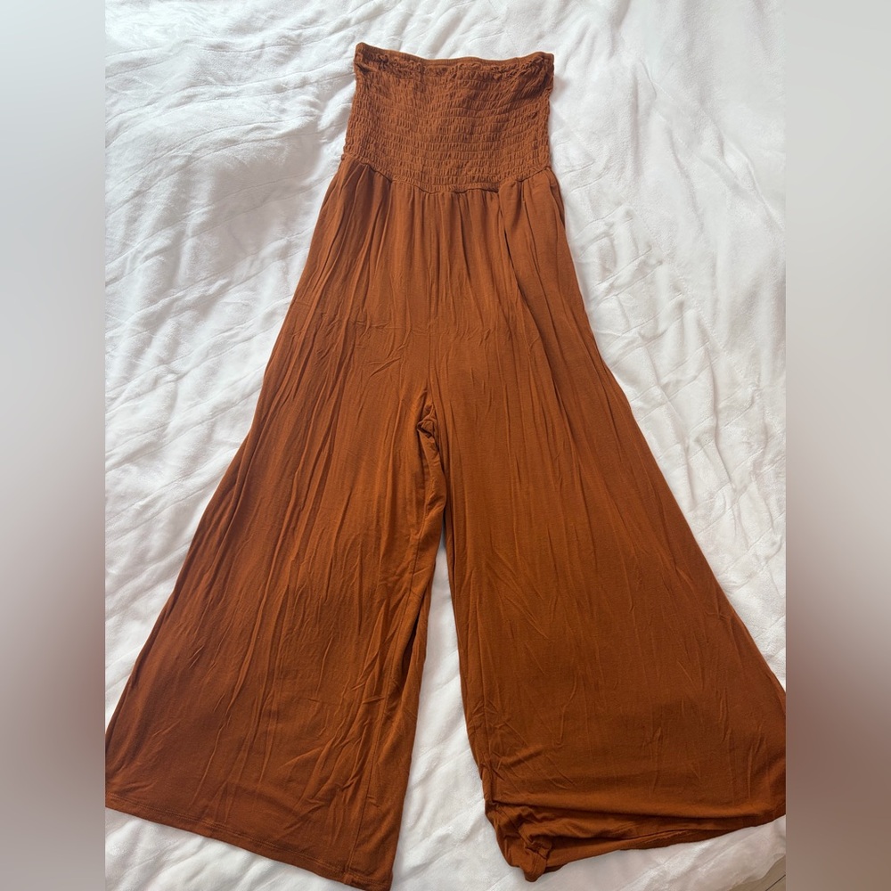 American Eagle Outfitters Rust Wide-Leg One Piece Jumpsuit